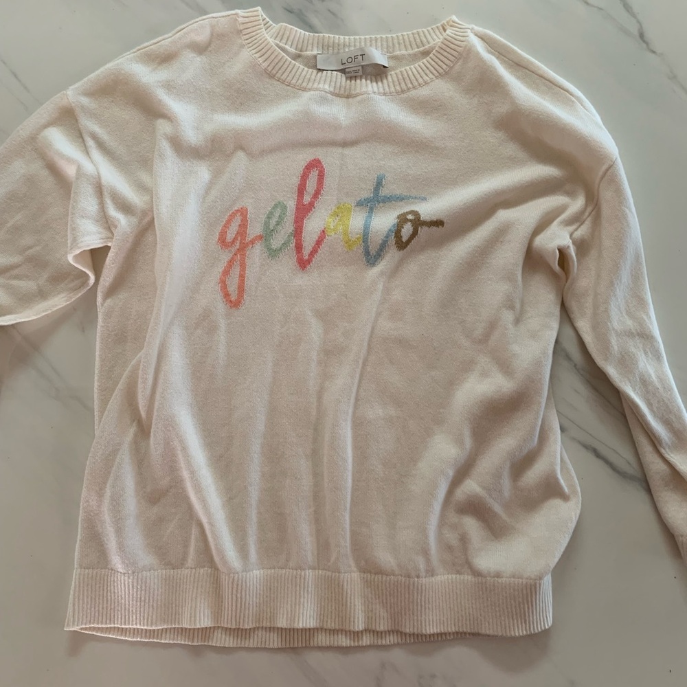 LOFT Cream Sweater with Colorful Gelato Script
